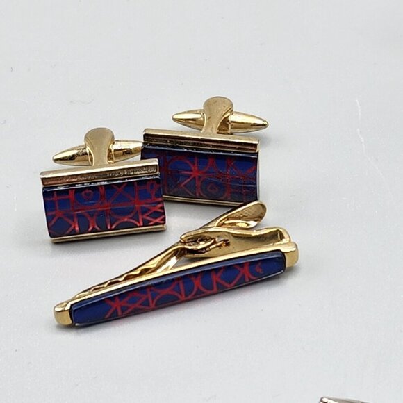 Assorted Cufflinks Chain Fob Tie Clip Lot Mens Accessories Dog Red Stone Blue - Picture 7 of 12